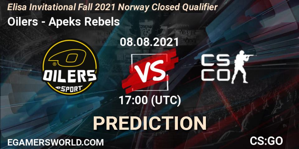 Pronósticos Oilers - Apeks Rebels. 08.08.2021 at 17:05. Elisa Invitational Fall 2021 Norway Closed Qualifier - Counter-Strike (CS2)