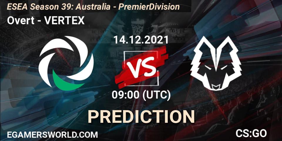 Pronósticos Overt - VERTEX. 15.12.2021 at 09:00. ESEA Season 39: Australia - Premier Division - Counter-Strike (CS2)