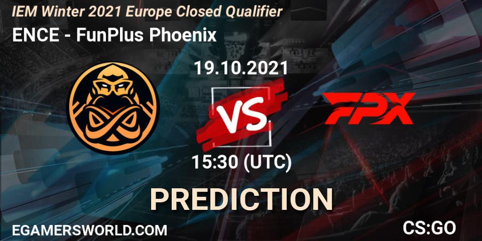 Pronósticos ENCE - FunPlus Phoenix. 19.10.2021 at 15:30. IEM Winter 2021 Europe Closed Qualifier - Counter-Strike (CS2)