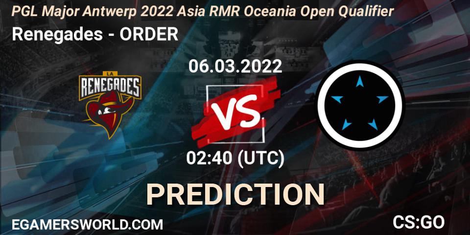 Pronósticos Renegades - ORDER. 06.03.2022 at 02:40. PGL Major Antwerp 2022 Asia RMR Oceania Open Qualifier - Counter-Strike (CS2)