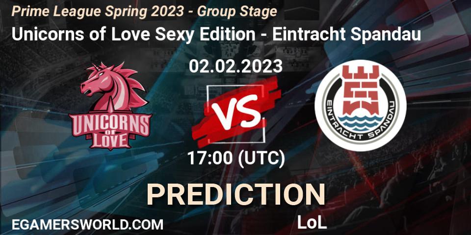 Pronósticos Unicorns of Love Sexy Edition - Eintracht Spandau. 02.02.23. Prime League Spring 2023 - Group Stage - LoL