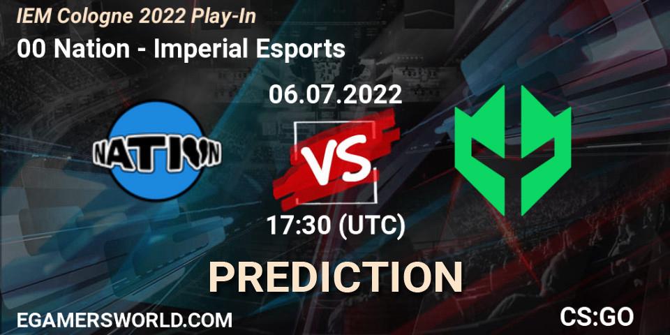 Pronósticos 00 Nation - Imperial Esports. 06.07.2022 at 18:30. IEM Cologne 2022 Play-In - Counter-Strike (CS2)