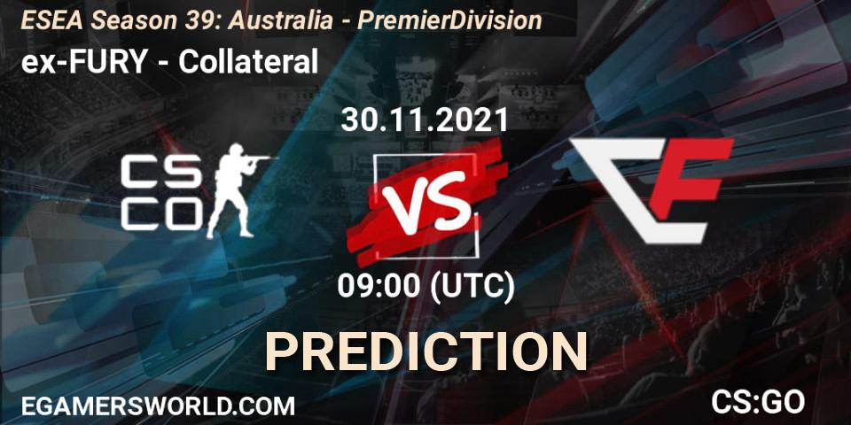 Pronósticos ex-FURY - Collateral. 30.11.2021 at 09:00. ESEA Season 39: Australia - Premier Division - Counter-Strike (CS2)