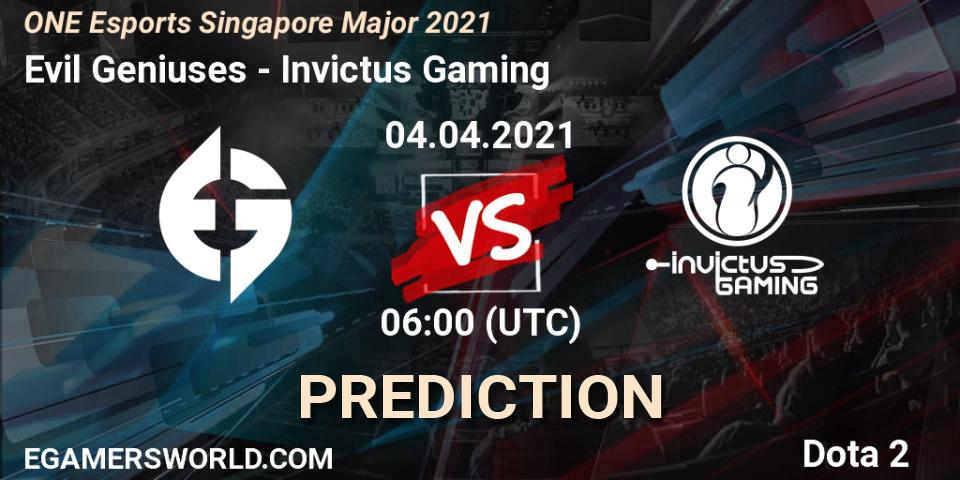 Pronósticos Evil Geniuses - Invictus Gaming. 04.04.21. ONE Esports Singapore Major 2021 - Dota 2