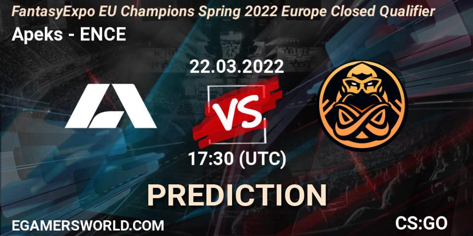 Pronósticos Apeks - ENCE. 22.03.2022 at 17:30. FantasyExpo EU Champions Spring 2022 Europe Closed Qualifier - Counter-Strike (CS2)