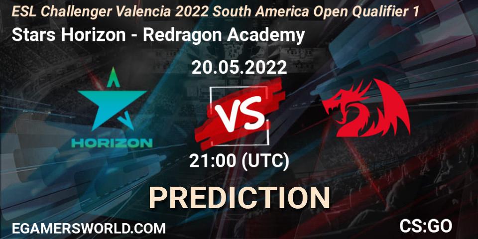 Pronósticos Stars Horizon - Redragon Academy. 20.05.2022 at 21:00. ESL Challenger Valencia 2022 South America Open Qualifier 1 - Counter-Strike (CS2)