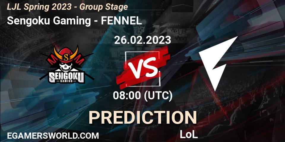 Pronósticos Sengoku Gaming - FENNEL. 26.02.2023 at 08:00. LJL Spring 2023 - Group Stage - LoL