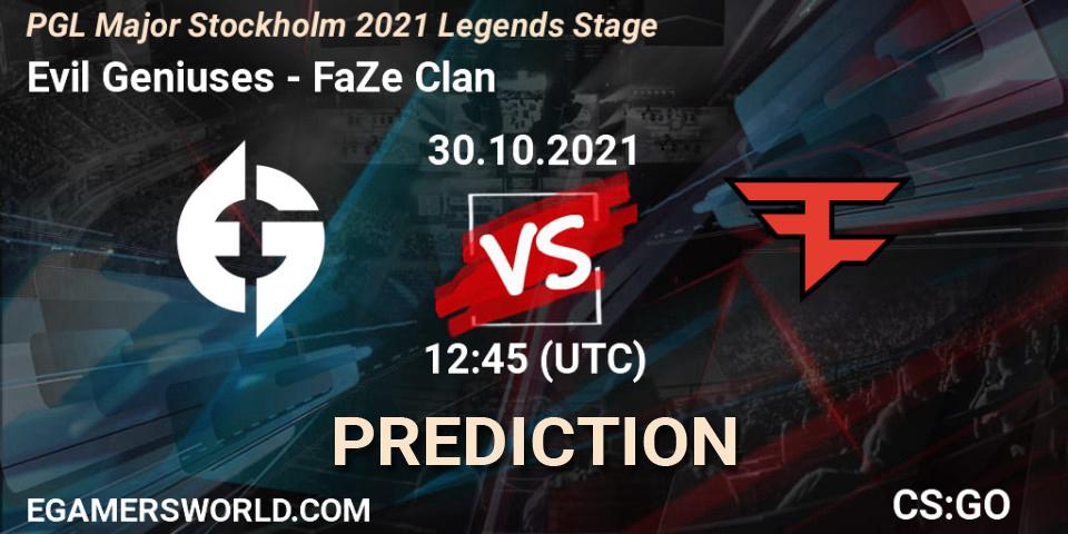 Pronósticos Evil Geniuses - FaZe Clan. 30.10.2021 at 09:00. PGL Major Stockholm 2021 Legends Stage - Counter-Strike (CS2)