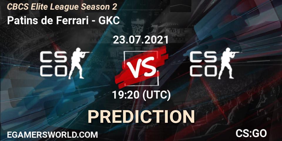 Pronósticos Patins de Ferrari - GKC. 23.07.2021 at 19:20. CBCS Elite League Season 2 - Counter-Strike (CS2)