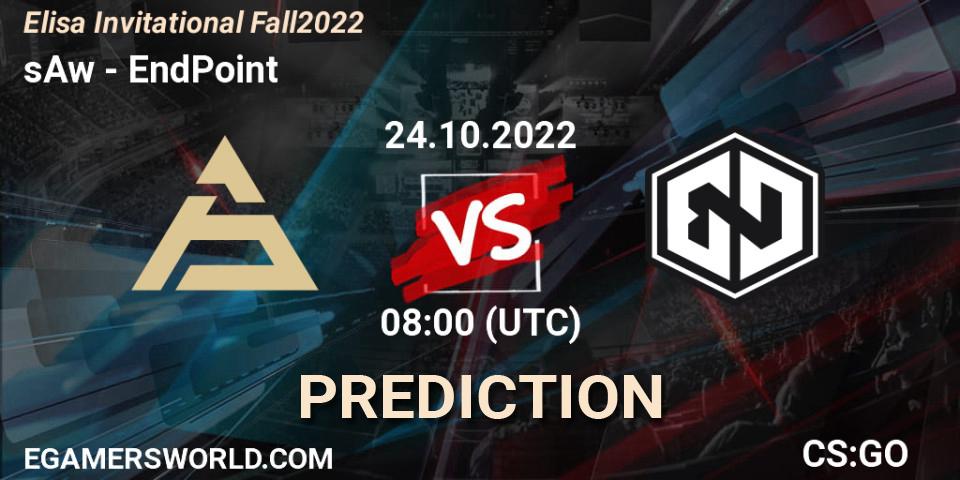 Pronósticos sAw - EndPoint. 24.10.2022 at 08:00. Elisa Invitational Fall 2022 - Counter-Strike (CS2)