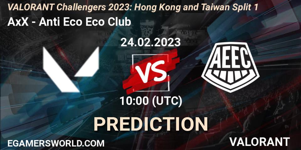 Pronósticos AxX - Anti Eco Eco Club. 24.02.2023 at 08:00. VALORANT Challengers 2023: Hong Kong and Taiwan Split 1 - VALORANT