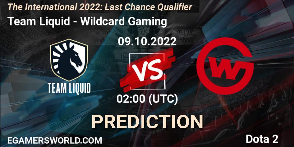 Pronósticos Team Liquid - Wildcard Gaming. 09.10.2022 at 02:01. The International 2022: Last Chance Qualifier - Dota 2