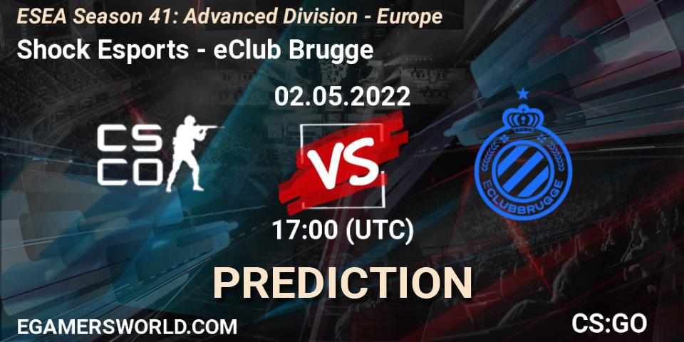 Pronósticos Shock Esports - eClub Brugge. 02.05.2022 at 17:00. ESEA Season 41: Advanced Division - Europe - Counter-Strike (CS2)