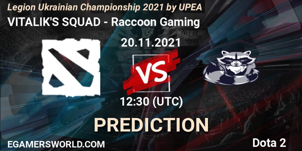 Pronósticos VITALIK'S SQUAD - Raccoon Gaming. 20.11.2021 at 11:51. Legion Ukrainian Championship 2021 by UPEA - Dota 2