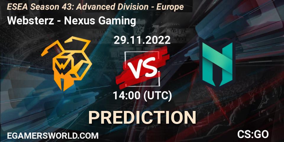 Pronósticos Websterz - Nexus Gaming. 29.11.22. ESEA Season 43: Advanced Division - Europe - CS2 (CS:GO)