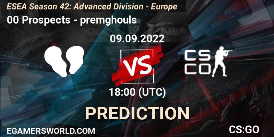 Pronósticos 00 Prospects - premghouls. 09.09.2022 at 18:00. ESEA Season 42: Advanced Division - Europe - Counter-Strike (CS2)