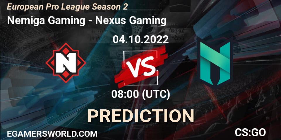 Pronósticos Nemiga Gaming - Nexus Gaming. 04.10.22. European Pro League Season 2 - CS2 (CS:GO)