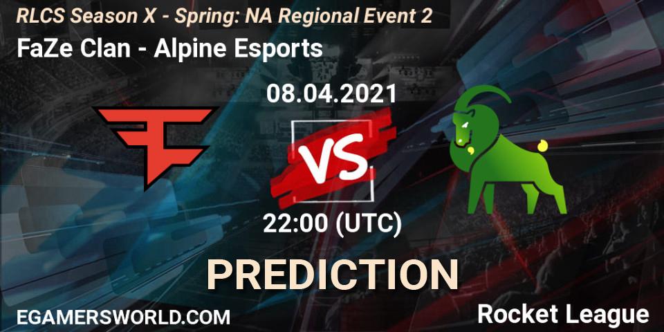 Pronósticos FaZe Clan - Alpine Esports. 08.04.2021 at 22:00. RLCS Season X - Spring: NA Regional Event 2 - Rocket League