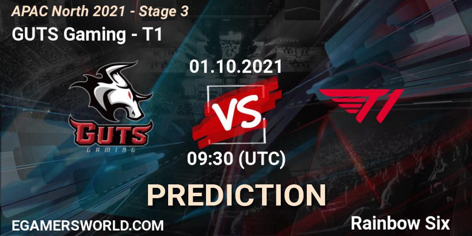 Pronósticos GUTS Gaming - T1. 01.10.2021 at 09:30. APAC North 2021 - Stage 3 - Rainbow Six