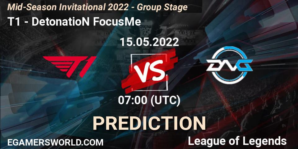 Pronósticos T1 - DetonatioN FocusMe. 12.05.2022 at 13:00. Mid-Season Invitational 2022 - Group Stage - LoL
