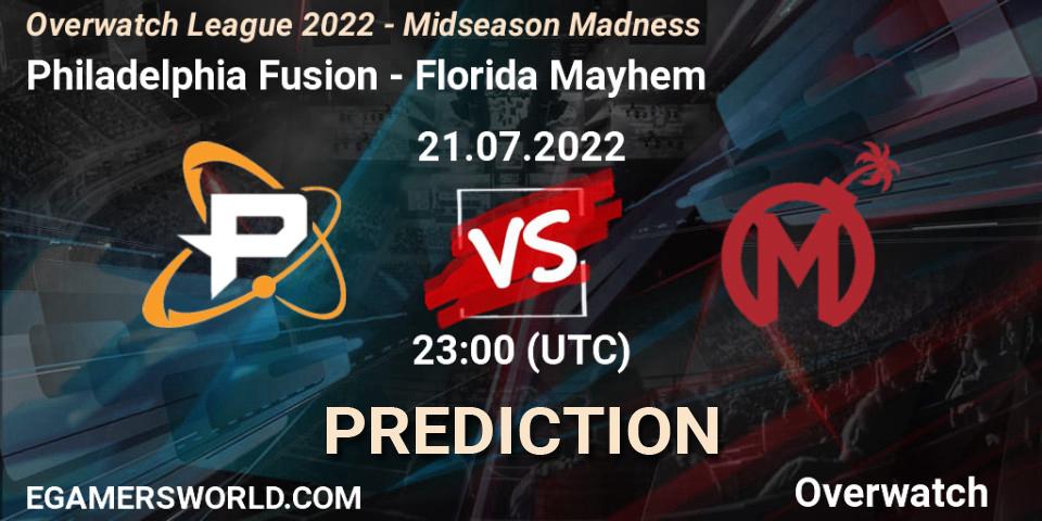 Pronósticos Philadelphia Fusion - Florida Mayhem. 22.07.22. Overwatch League 2022 - Midseason Madness - Overwatch