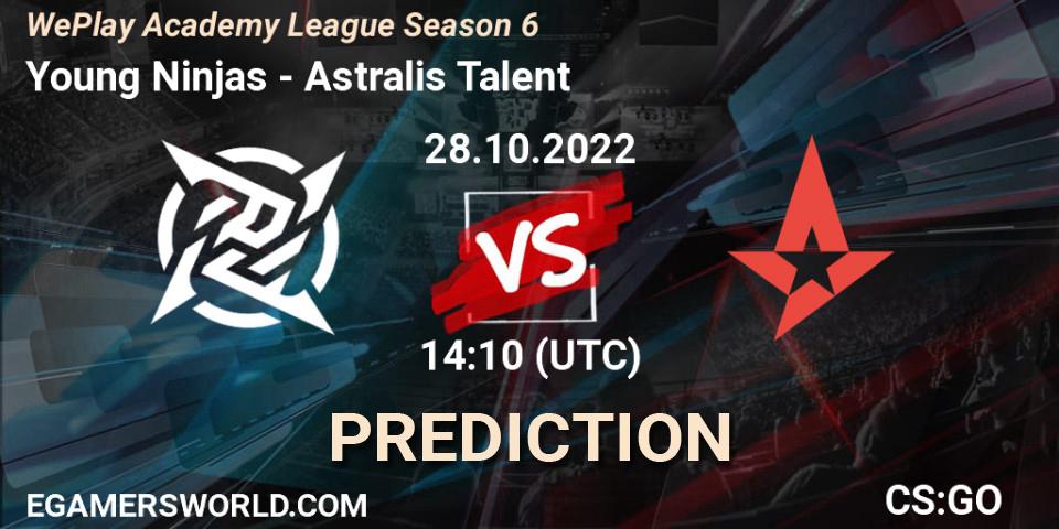 Pronósticos Young Ninjas - Astralis Talent. 28.10.2022 at 14:55. WePlay Academy League Season 6 - Counter-Strike (CS2)