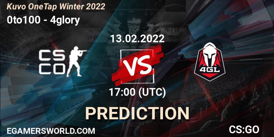 Pronósticos 0to100 - 4glory. 13.02.2022 at 17:05. Kuvo OneTap Winter 2022 - Counter-Strike (CS2)