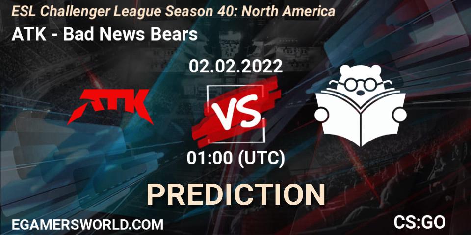 Pronósticos ATK - Bad News Bears. 02.02.22. ESL Challenger League Season 40: North America - CS2 (CS:GO)