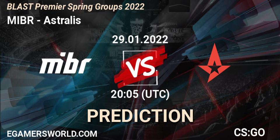 Pronósticos MIBR - Astralis. 29.01.2022 at 20:05. BLAST Premier Spring Groups 2022 - Counter-Strike (CS2)