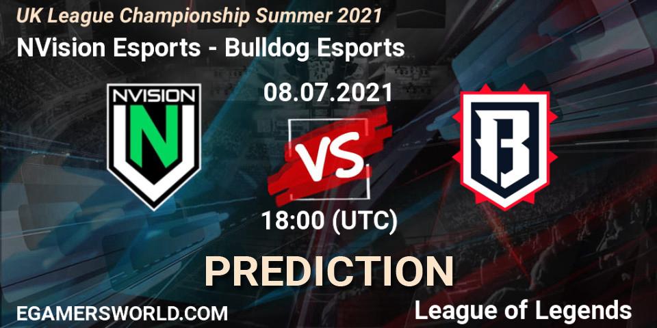 Pronósticos NVision Esports - Bulldog Esports. 08.07.2021 at 18:00. UK League Championship Summer 2021 - LoL