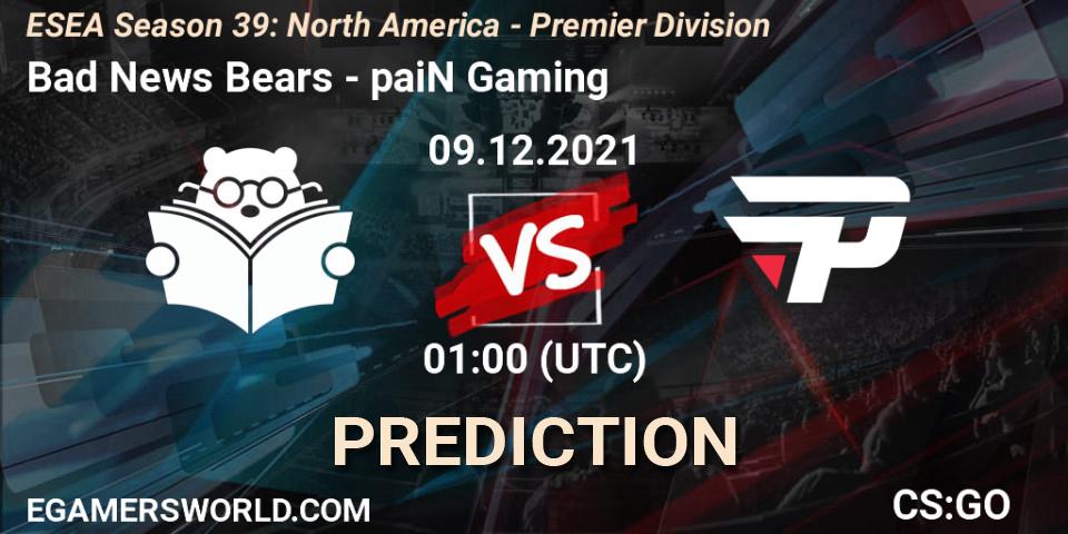 Pronósticos Bad News Bears - paiN Gaming. 09.12.2021 at 01:00. ESEA Season 39: North America - Premier Division - Counter-Strike (CS2)