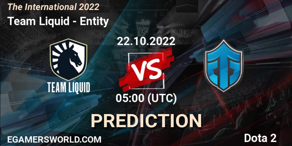 Pronósticos Team Liquid - Entity. 22.10.2022 at 05:50. The International 2022 - Dota 2