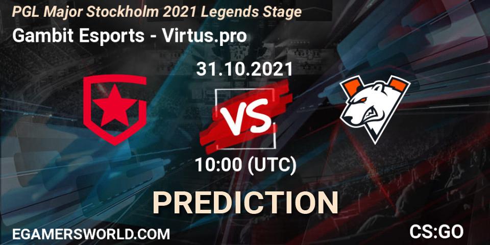 Pronósticos Gambit Esports - Virtus.pro. 31.10.21. PGL Major Stockholm 2021 Legends Stage - CS2 (CS:GO)