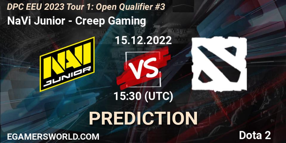 Pronósticos NaVi Junior - Creep Gaming. 15.12.2022 at 15:55. DPC EEU 2023 Tour 1: Open Qualifier #3 - Dota 2