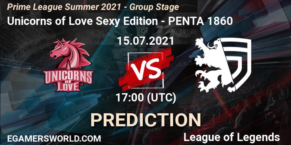 Pronósticos Unicorns of Love Sexy Edition - PENTA 1860. 15.07.2021 at 17:00. Prime League Summer 2021 - Group Stage - LoL