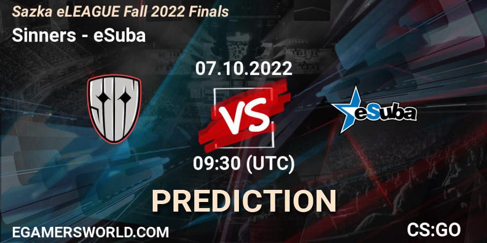 Pronósticos Sinners - eSuba. 07.10.2022 at 10:30. Sazka eLEAGUE Fall 2022 Finals - Counter-Strike (CS2)