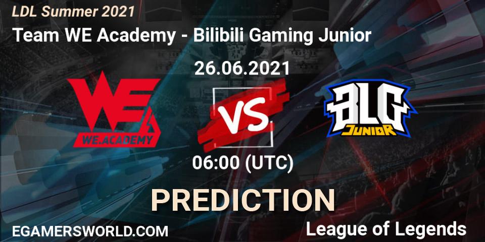 Pronósticos Team WE Academy - Bilibili Gaming Junior. 26.06.2021 at 06:00. LDL Summer 2021 - LoL