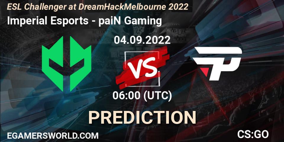 Pronósticos Imperial Esports - paiN Gaming. 04.09.2022 at 05:20. ESL Challenger at DreamHack Melbourne 2022 - Counter-Strike (CS2)