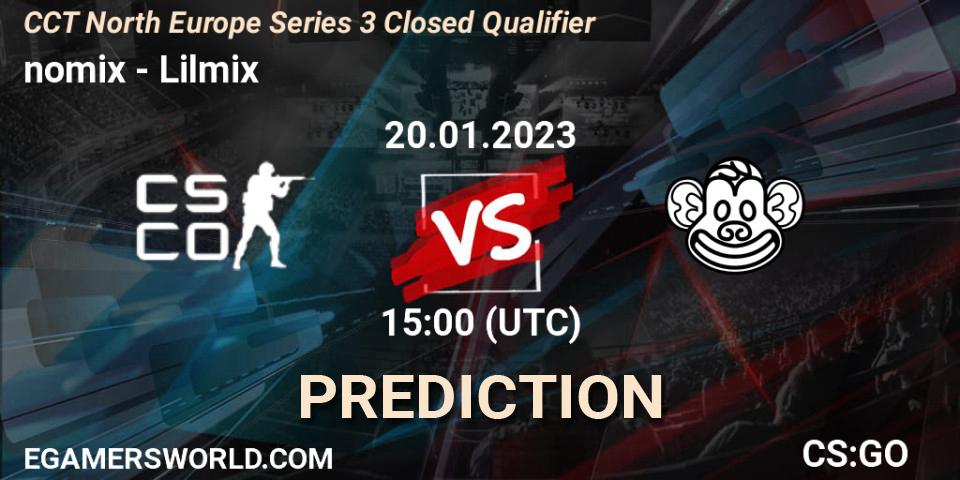 Pronósticos nomix - Lilmix. 20.01.2023 at 15:00. CCT North Europe Series 3 Closed Qualifier - Counter-Strike (CS2)