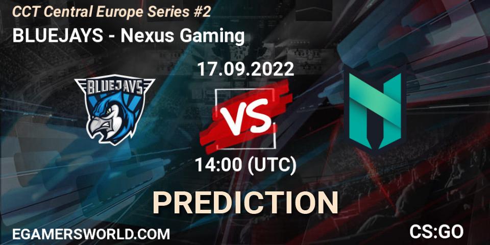 Pronósticos BLUEJAYS - Nexus Gaming. 17.09.2022 at 17:00. CCT Central Europe Series #2 - Counter-Strike (CS2)