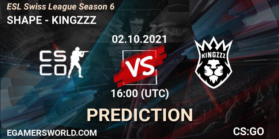 Pronósticos SHAPE - KINGZZZ. 02.10.2021 at 16:05. ESL Swiss League Season 6 - Counter-Strike (CS2)