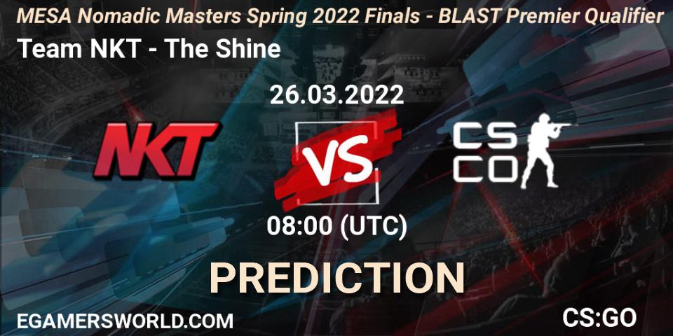 Pronósticos Team NKT - The Shine. 26.03.2022 at 05:30. MESA Nomadic Masters Spring 2022 Finals - BLAST Premier Qualifier - Counter-Strike (CS2)