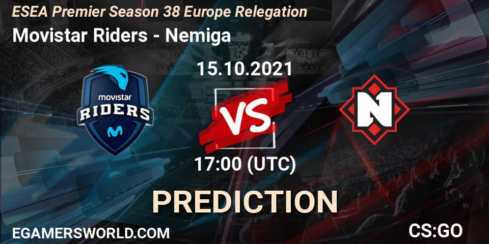 Pronósticos Movistar Riders - Nemiga. 15.10.2021 at 17:00. ESEA Premier Season 38 Europe Relegation - Counter-Strike (CS2)