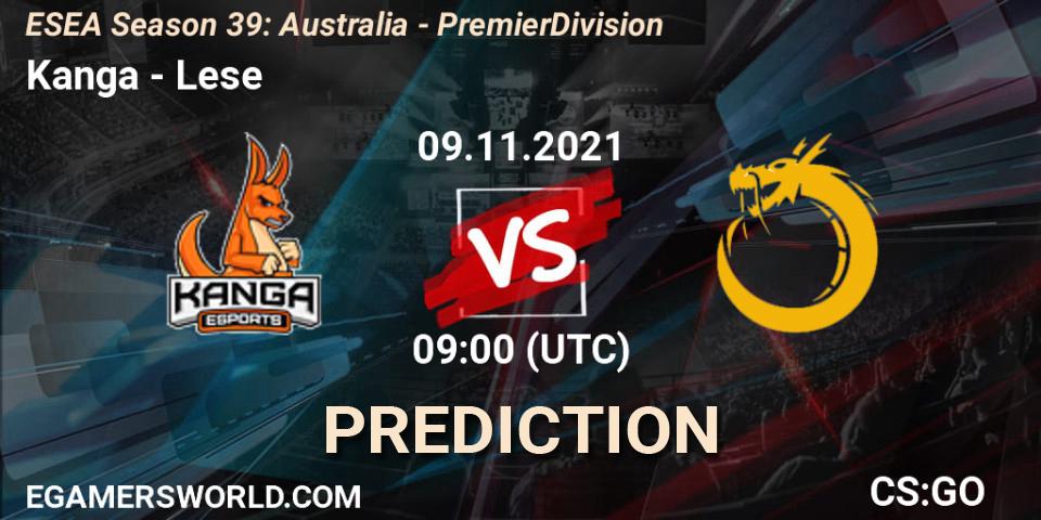 Pronósticos Kanga - Lese. 09.11.2021 at 09:00. ESEA Season 39: Australia - Premier Division - Counter-Strike (CS2)