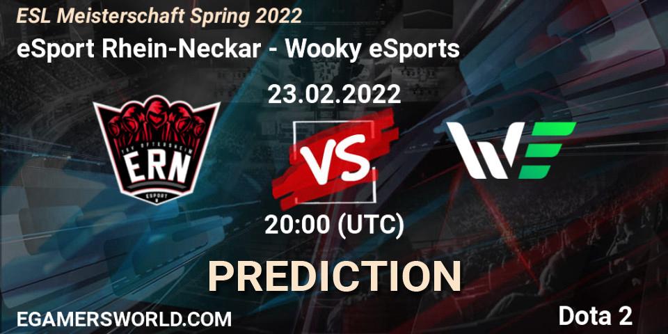 Pronósticos eSport Rhein-Neckar - Wooky eSports. 24.02.2022 at 20:00. ESL Meisterschaft Spring 2022 - Dota 2