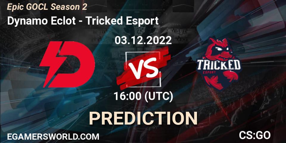 Pronósticos Dynamo Eclot - Tricked Esport. 03.12.2022 at 18:10. Epic GOCL Season 2 - Counter-Strike (CS2)