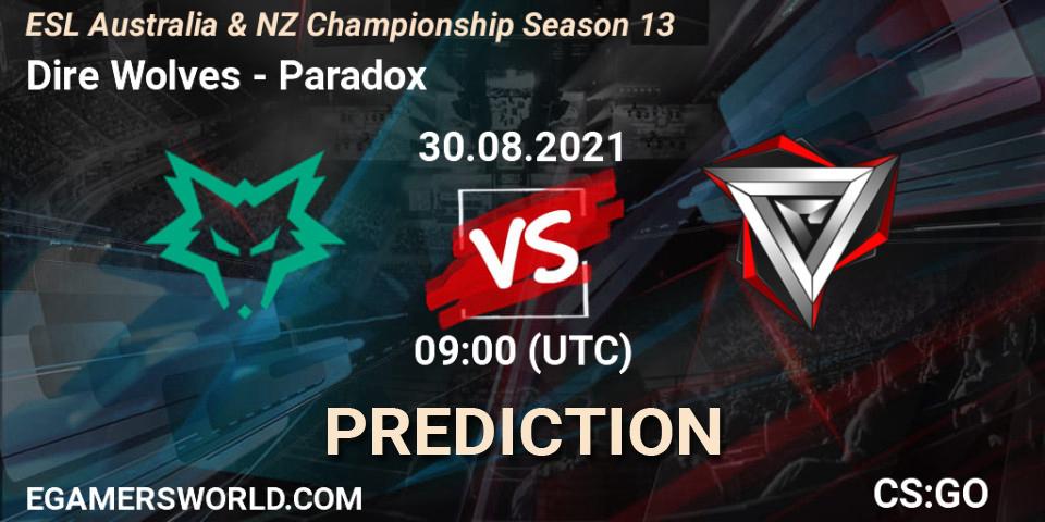 Pronósticos Dire Wolves - Paradox. 30.08.2021 at 09:15. ESL Australia & NZ Championship Season 13 - Counter-Strike (CS2)