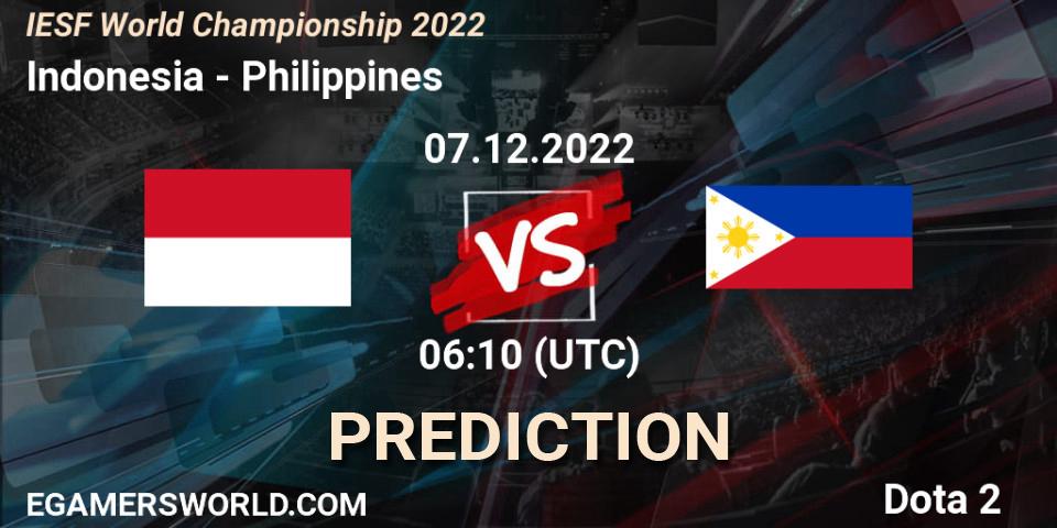 Pronósticos Indonesia - Philippines. 07.12.22. IESF World Championship 2022 - Dota 2