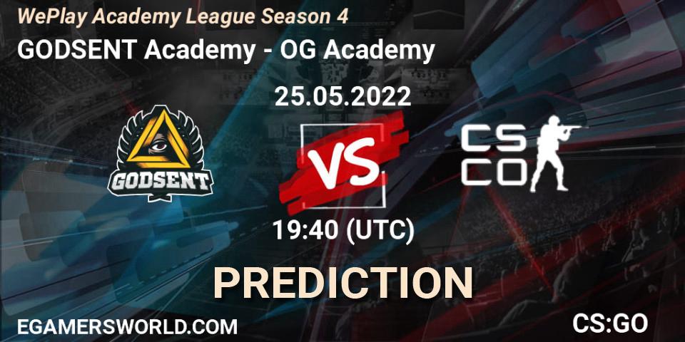 Pronósticos GODSENT Academy - OG Academy. 25.05.2022 at 17:55. WePlay Academy League Season 4 - Counter-Strike (CS2)