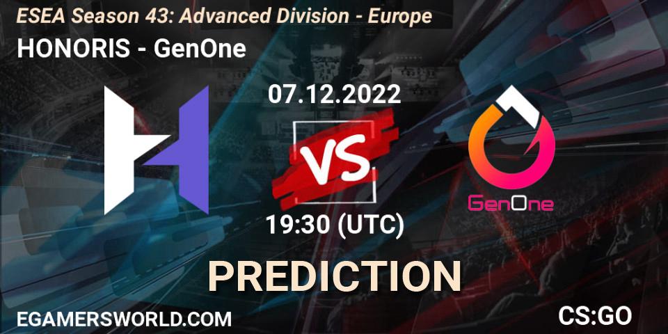 Pronósticos HONORIS - GenOne. 07.12.22. ESEA Season 43: Advanced Division - Europe - CS2 (CS:GO)
